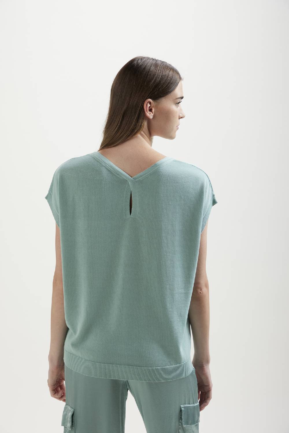 Kangra Cashmere Over Smanicato In Cotone Con Goccia Nella Schiena Nuovo