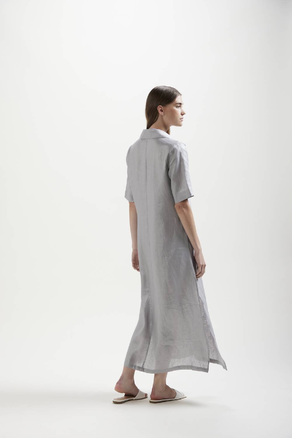 Kangra Cashmere Abito Lungo In Tela Di Lino Con Spacchi Presa