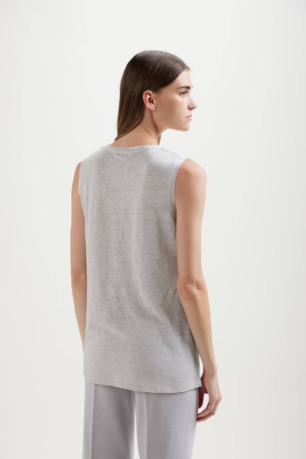 Kangra Cashmere Canotta In Jersey Lino Con Dettagli Di Seta Outlet