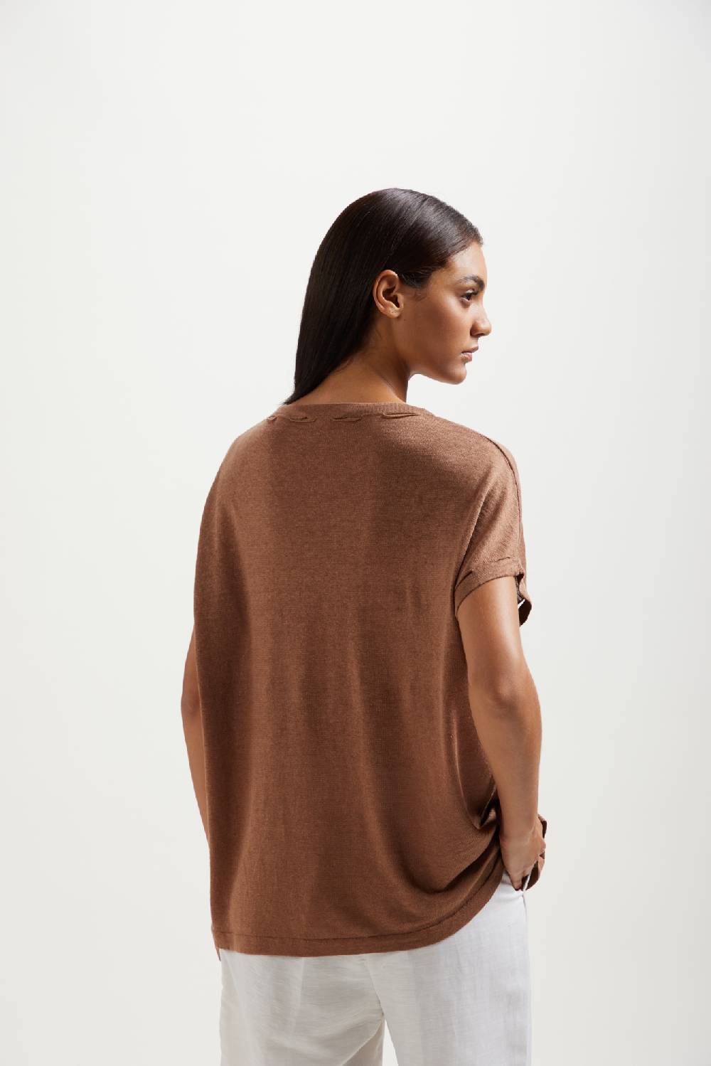 Kangra Cashmere Barchetta Con Buchi Nello Scollo E Giro In Lino Saldi