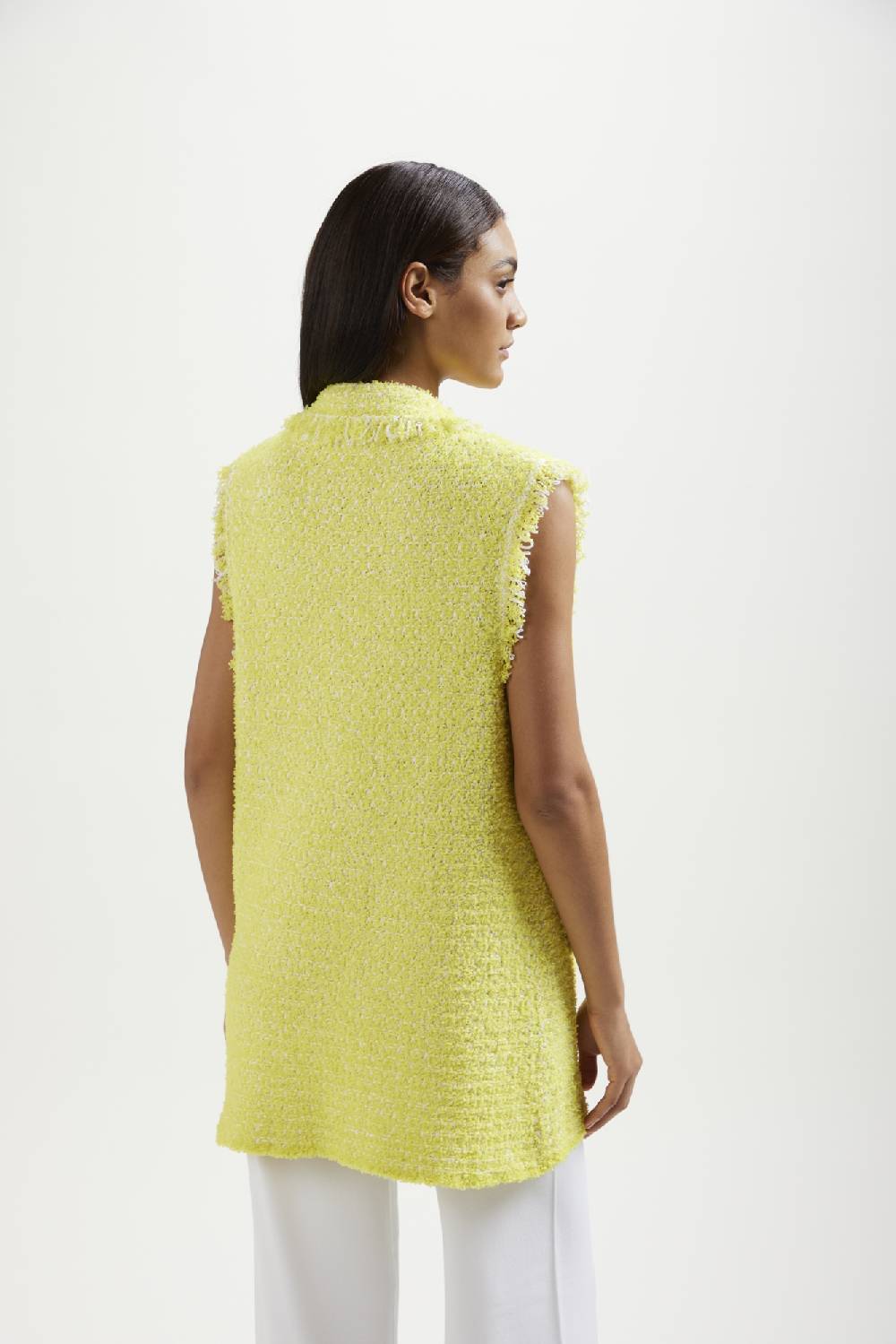 Kangra Cashmere Gilet Lungo Punto Tramato Con Frange Negozio