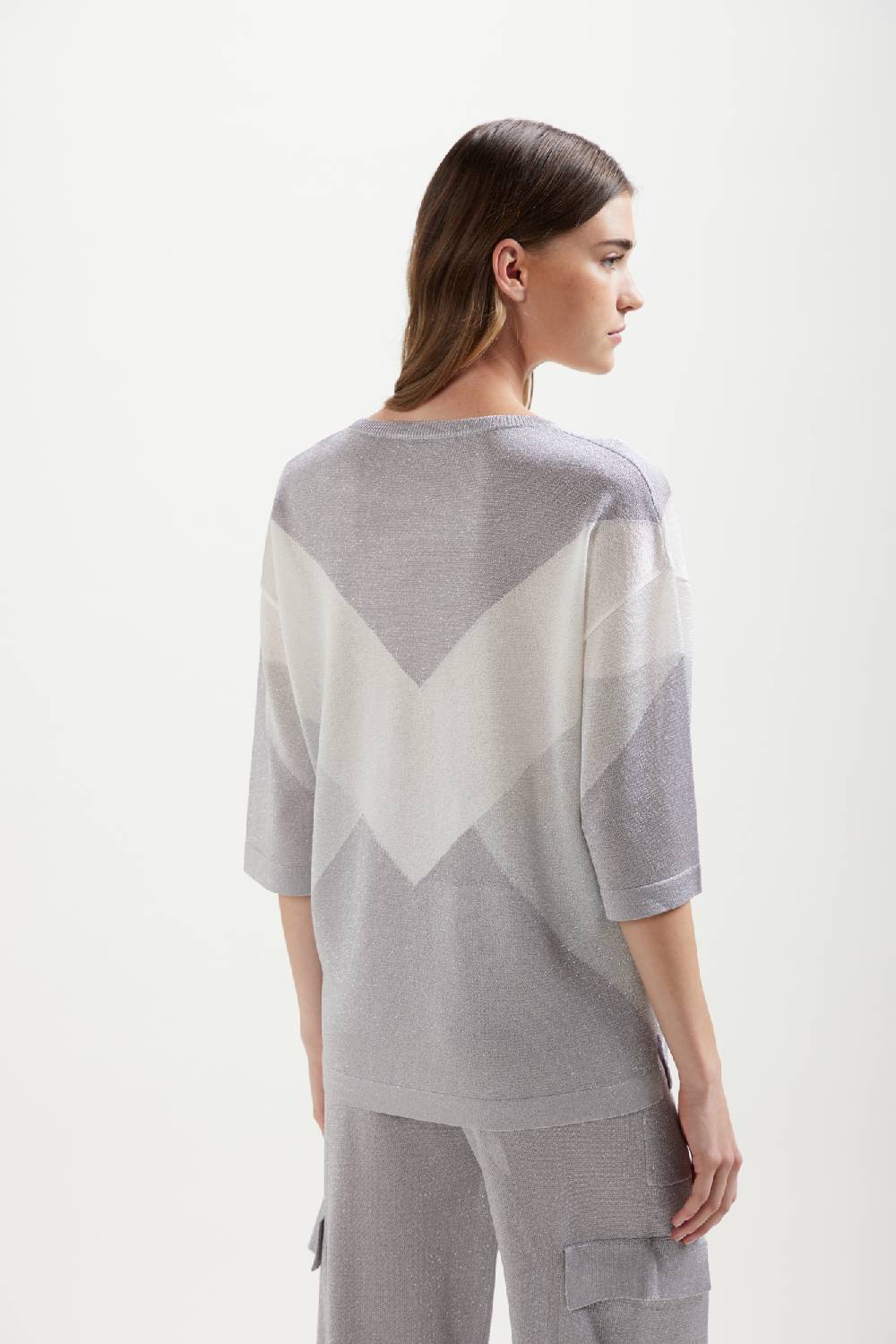 Kangra Cashmere Girocollo Con Intarsio Geometrico In Lurex In Saldo