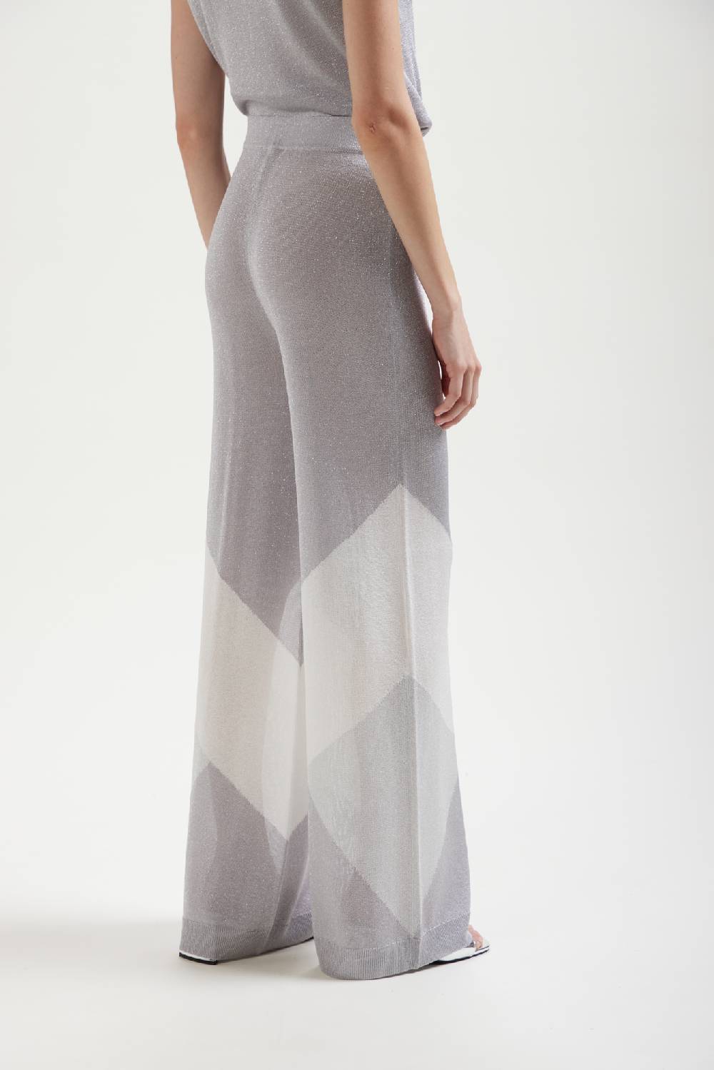 Kangra Cashmere Pantalone Ampio in Lurex Con Intarsio Geometrico Nuova