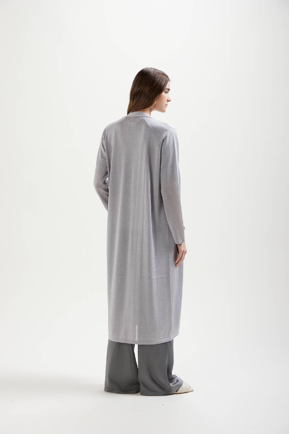 Kangra Cashmere Spolverino Lungo In Lurex Rasato Con Tasche Italy