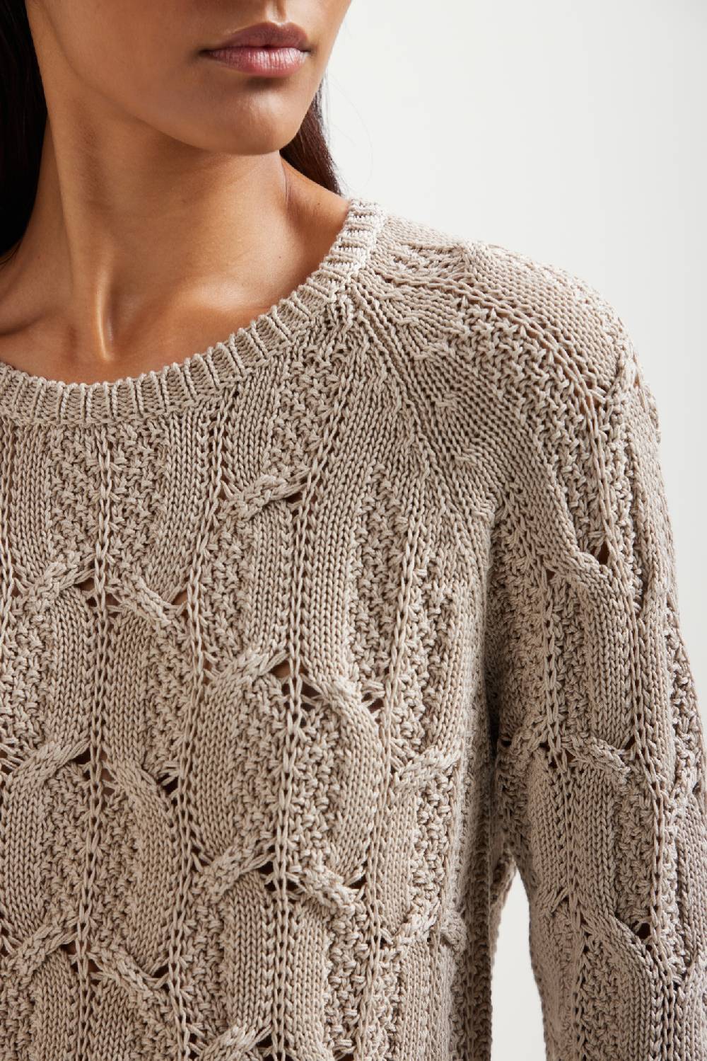 Kangra Cashmere Maglia Girocollo Manica Raglan Con Motivo Di Trecce In Linea