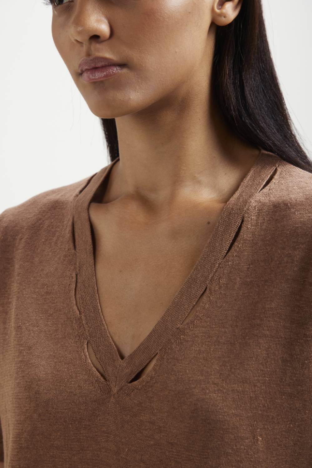 Kangra Cashmere Scollo V In Lino con Buchi Nello Scollo Negozi Online