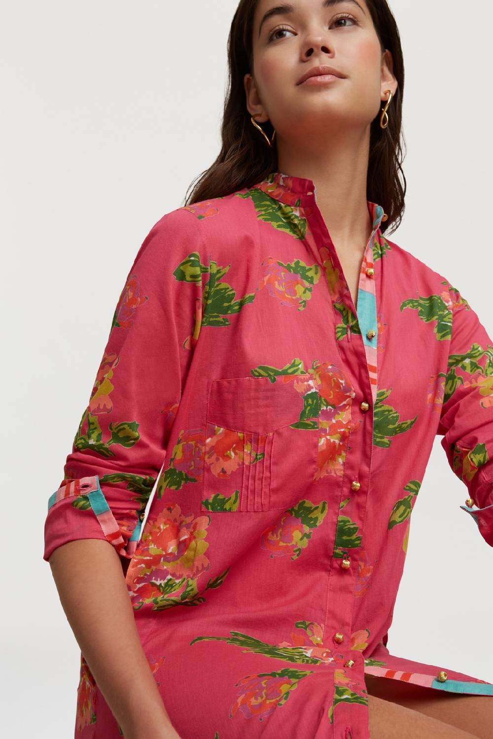 Lisa Corti kurta lunga aperta azhar flower fuxia Online