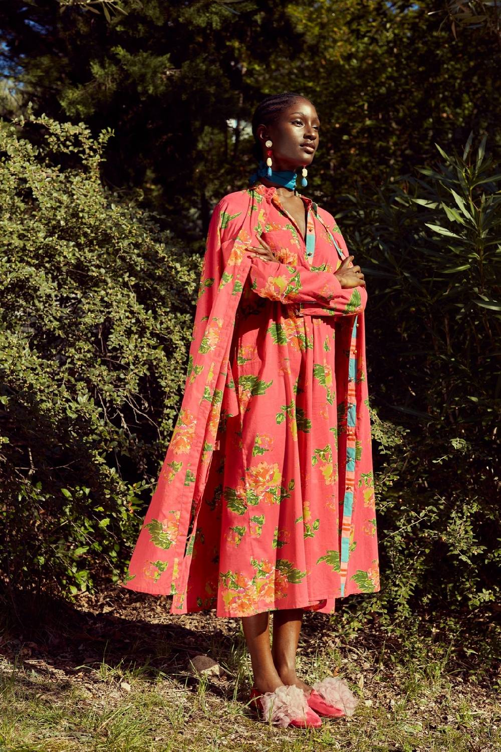 Lisa Corti kurta lunga aperta azhar flower fuxia Online