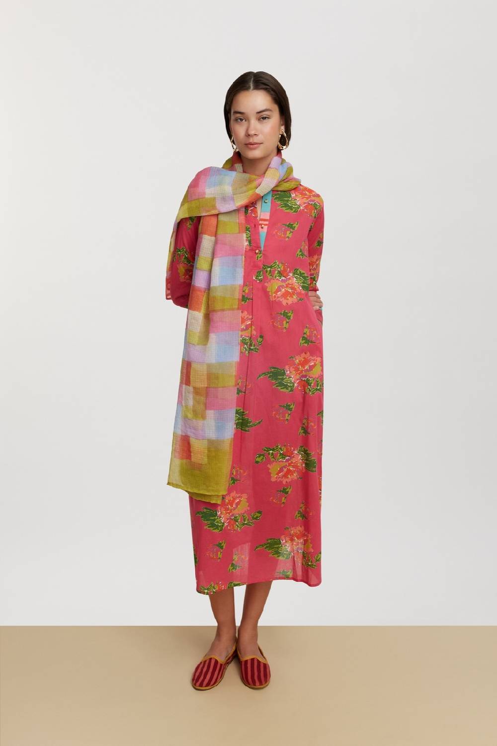Lisa Corti kurta lunga azhar flower fuxia Offerte
