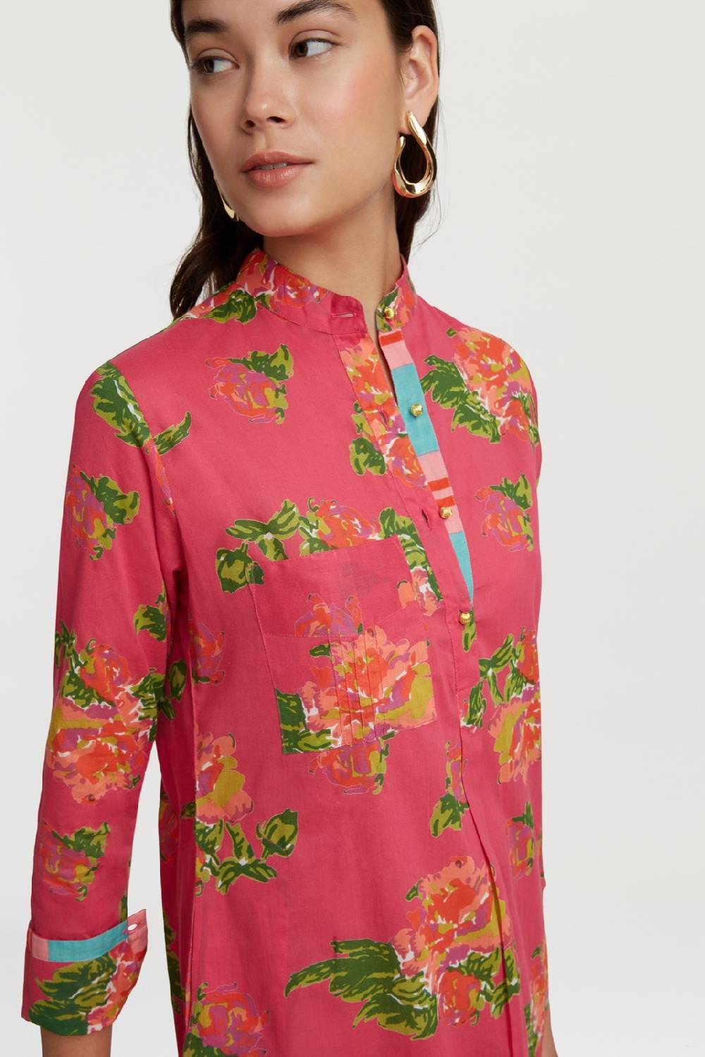 Lisa Corti kurta lunga azhar flower fuxia Offerte