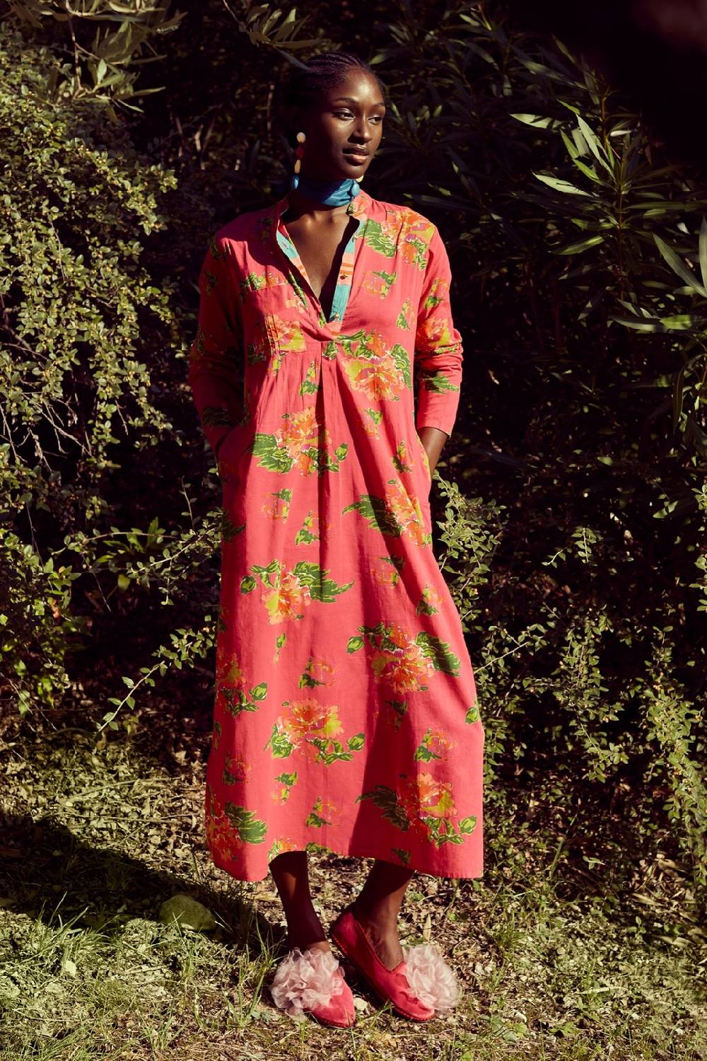 Lisa Corti kurta lunga azhar flower fuxia Offerte