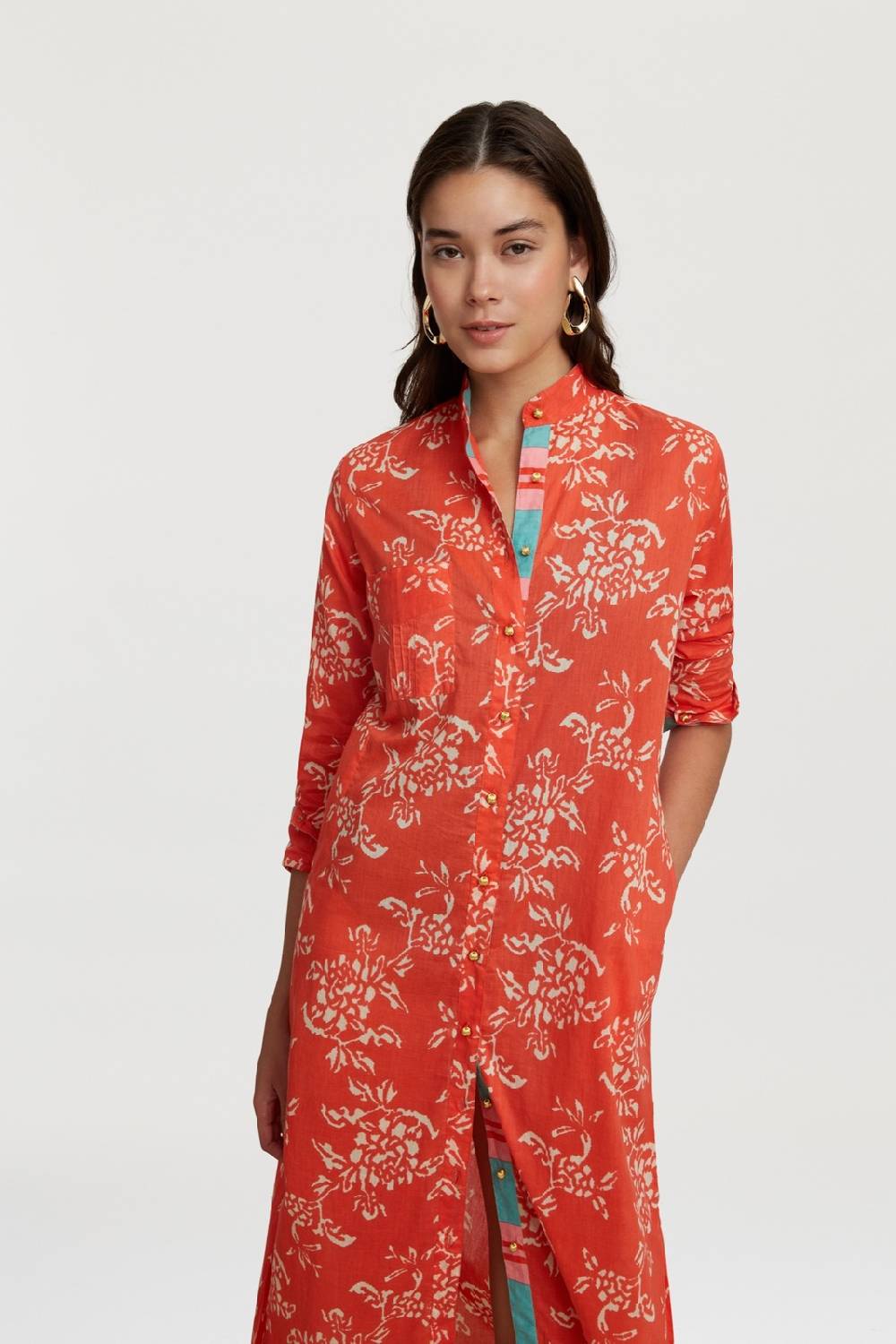 Lisa Corti kurta lunga aperta kandem design coral Vendita Calda