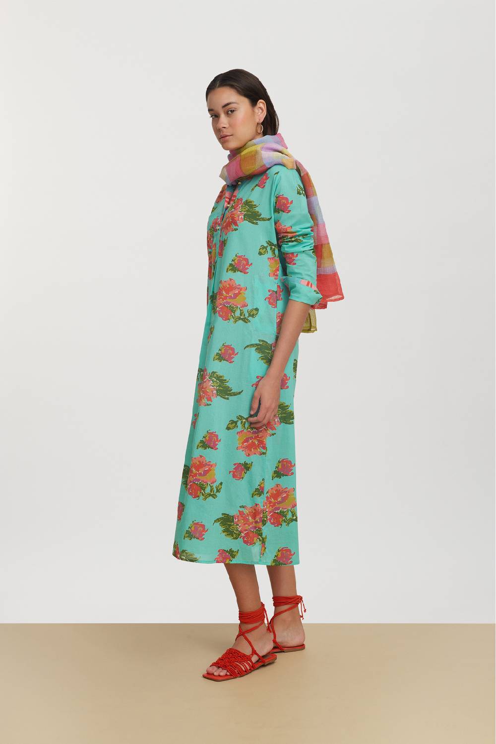 Lisa Corti kurta lunga azhar flower aqua Vendita Economica