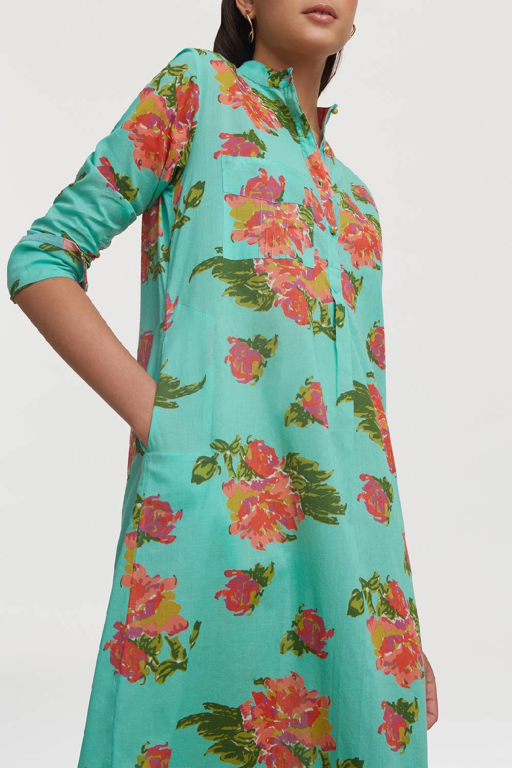 Lisa Corti kurta lunga azhar flower aqua Vendita Economica
