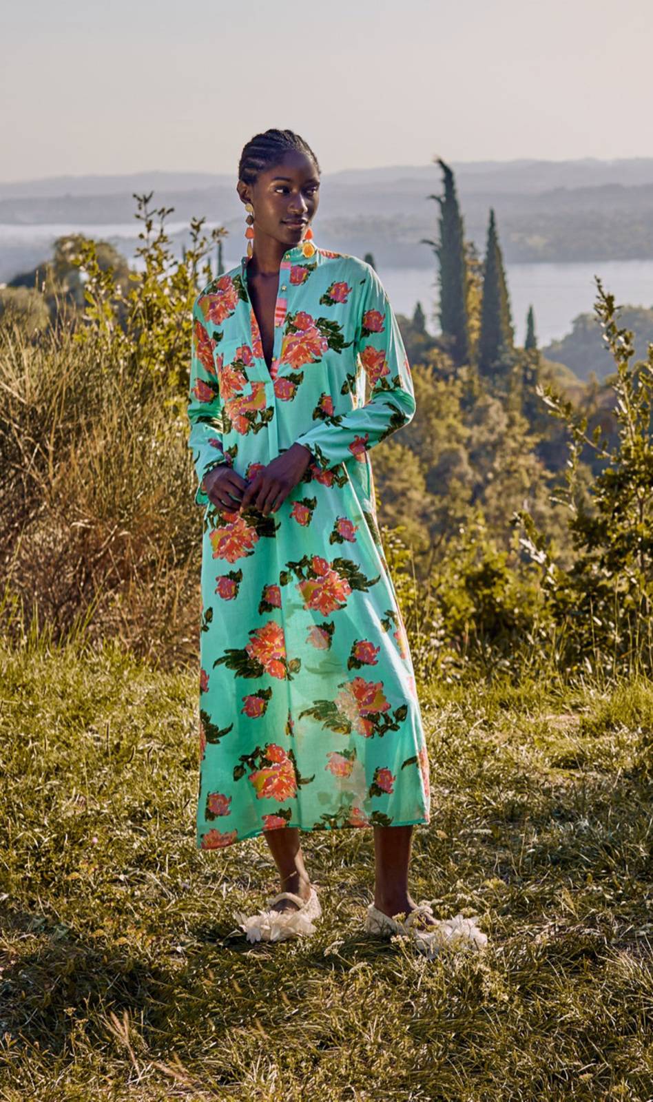 Lisa Corti kurta lunga azhar flower aqua Vendita Economica