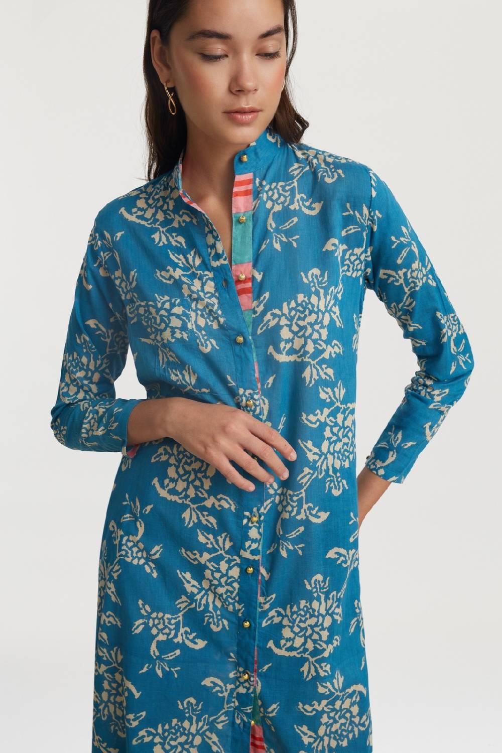 Lisa Corti kurta lunga aperta kandem design turquoise Saldi Di Fabbrica
