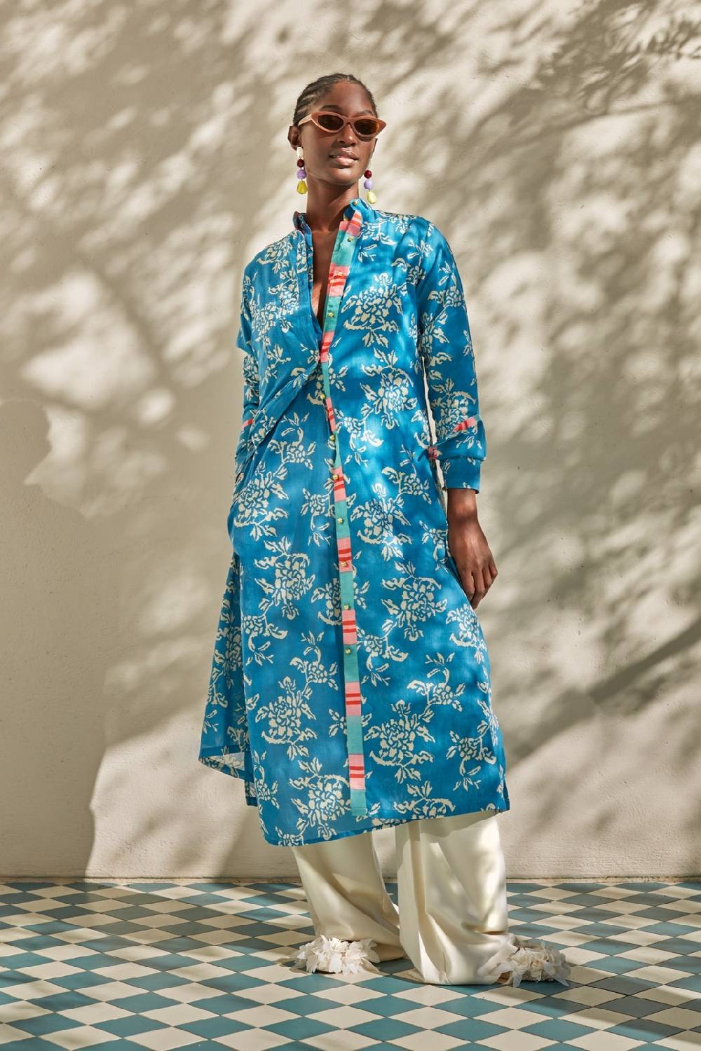 Lisa Corti kurta lunga aperta kandem design turquoise Saldi Di Fabbrica