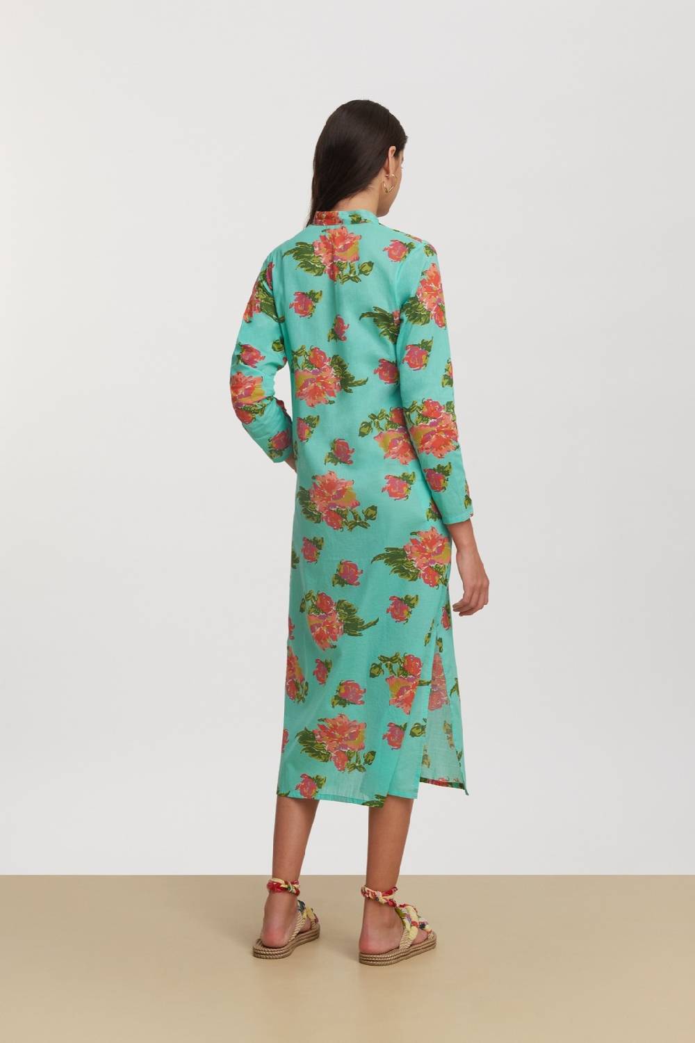 Lisa Corti kurta lunga aperta azhar flower aqua Vendite Flash