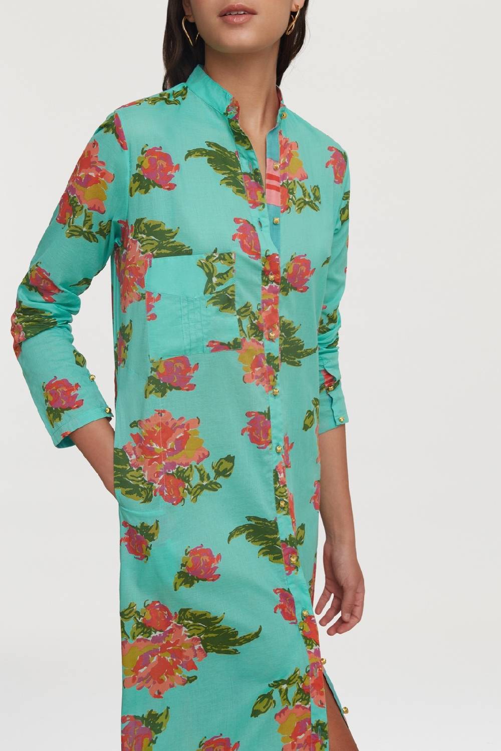 Lisa Corti kurta lunga aperta azhar flower aqua Vendite Flash