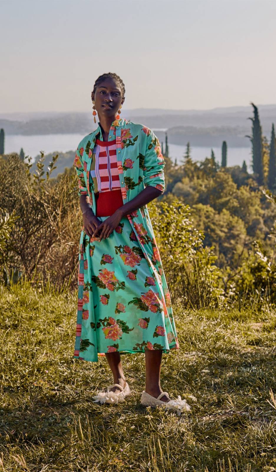 Lisa Corti kurta lunga aperta azhar flower aqua Vendite Flash