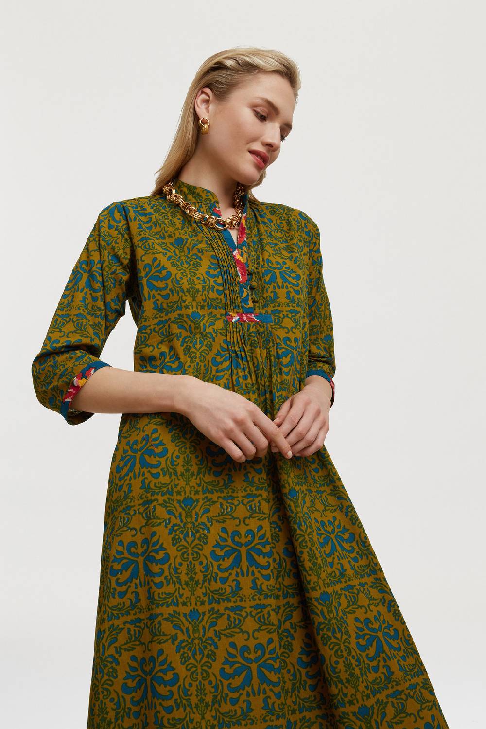 Lisa Corti caftano mirte tangeri damask olive green Nuova
