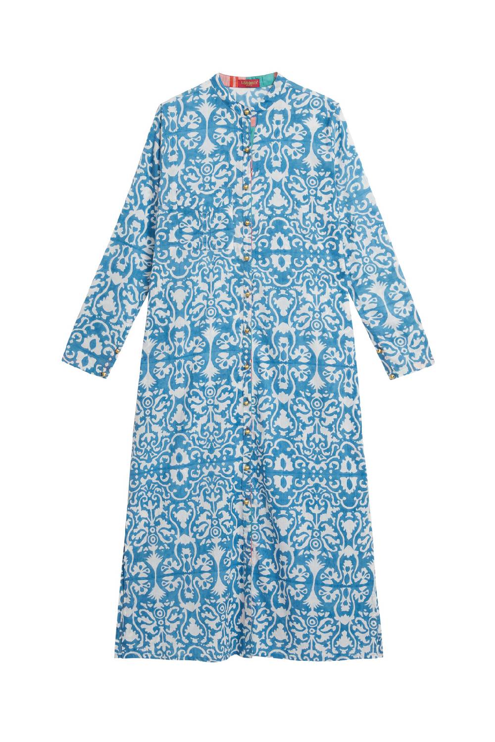 Lisa Corti kurta lunga aperta damask design white blue Soddisfazione Garantita