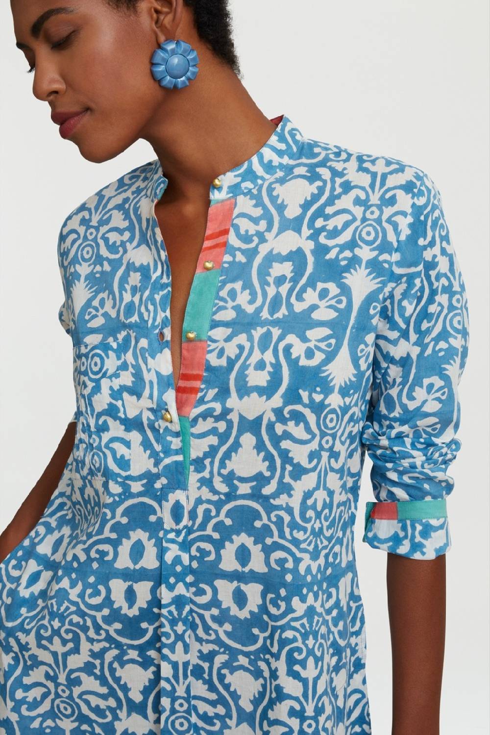 Lisa Corti kurta corta damask design white blue Negozi Online