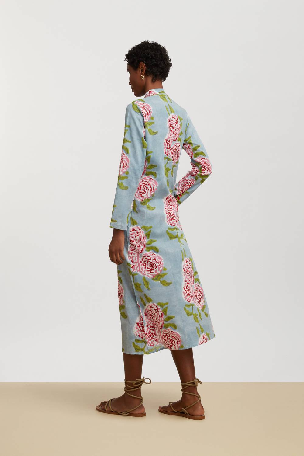 Lisa Corti kurta lunga aperta leopard flower sky light blue Acquista Ora