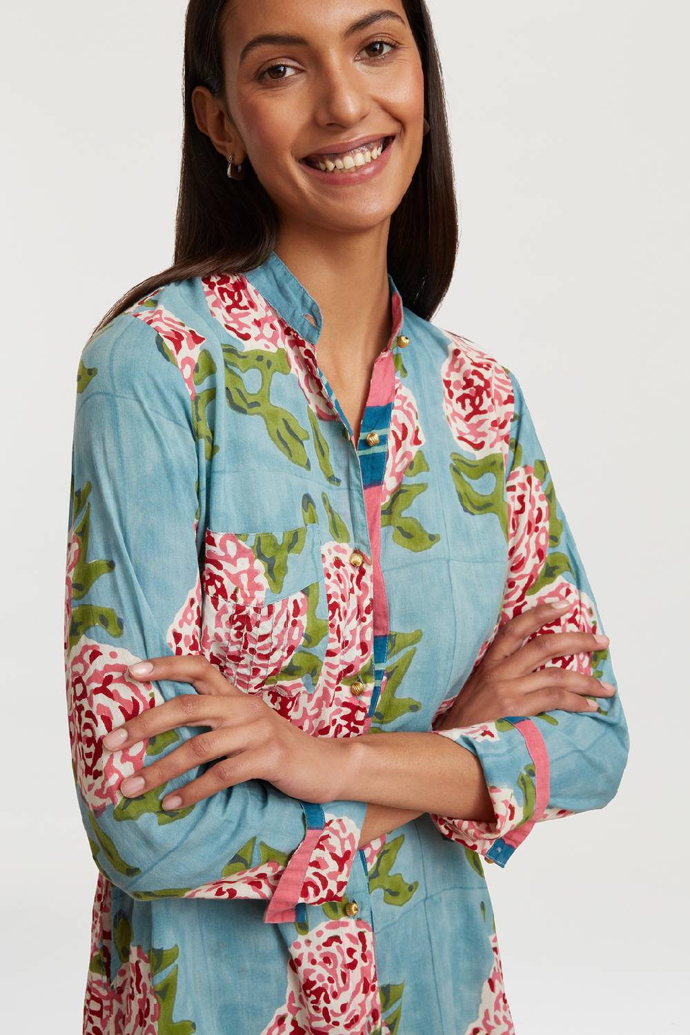 Lisa Corti kurta lunga aperta leopard flower sky light blue Acquista Ora