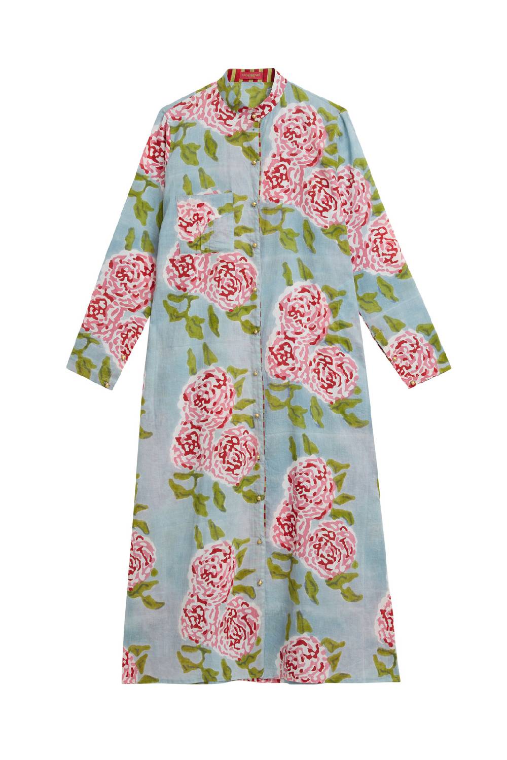 Lisa Corti kurta lunga aperta leopard flower sky light blue Acquista Ora