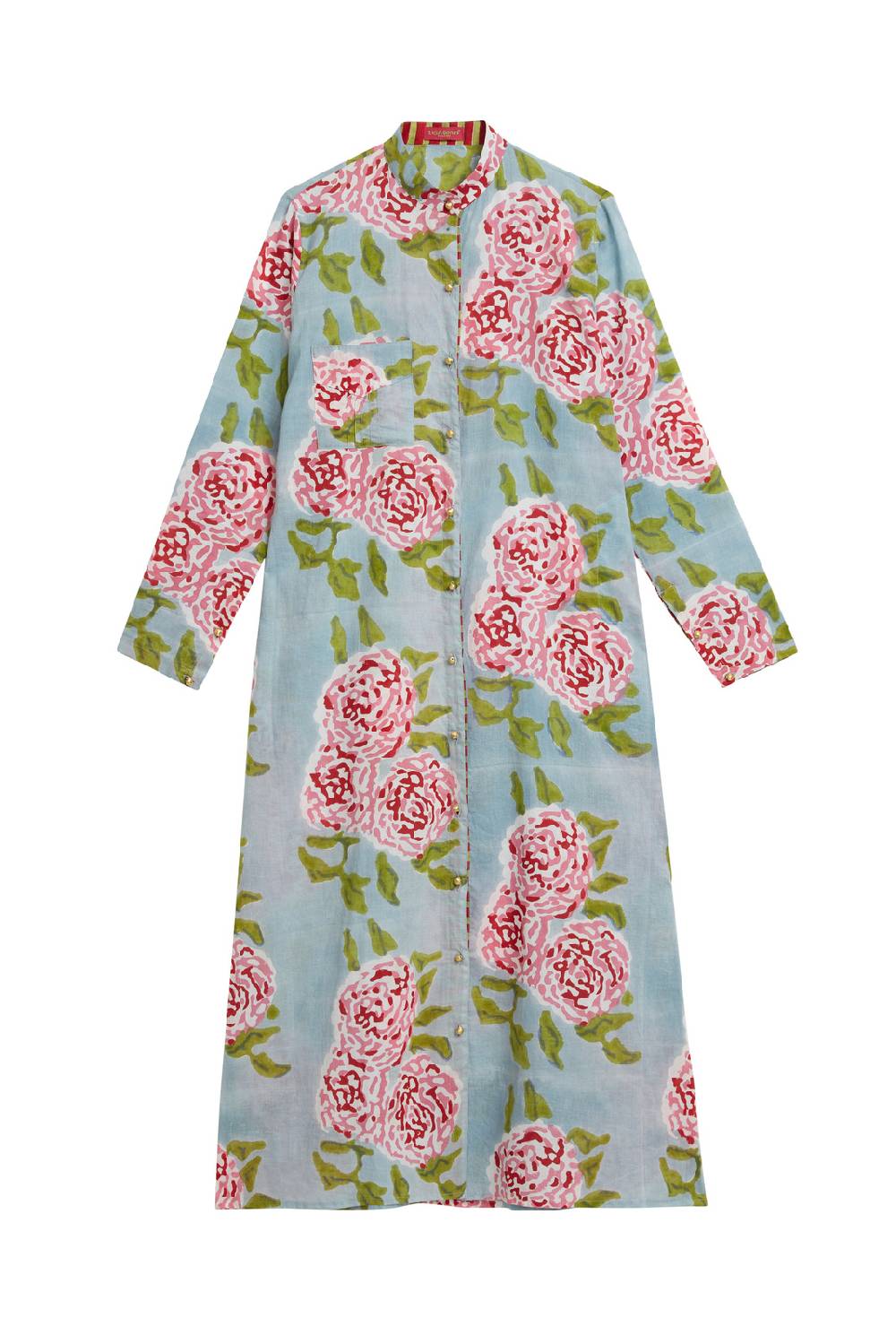 Lisa Corti kurta lunga aperta leopard flower sky light blue Acquista Ora