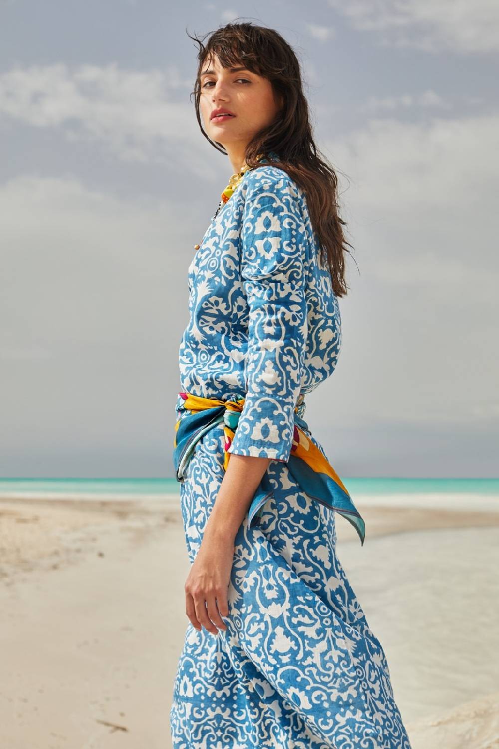 Lisa Corti kurta lunga damask design white blue Consegna Veloce