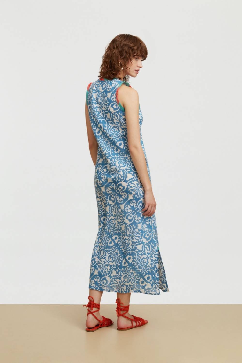 Lisa Corti abito cheack damask design white blue Fino Al -60%