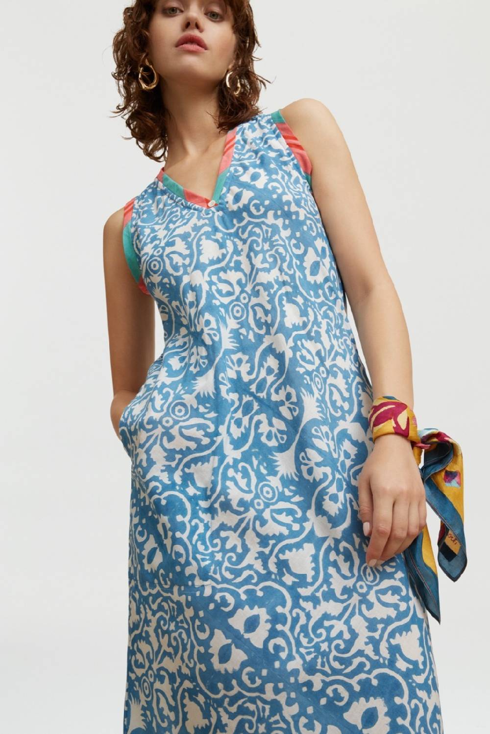 Lisa Corti abito cheack damask design white blue Fino Al -60%