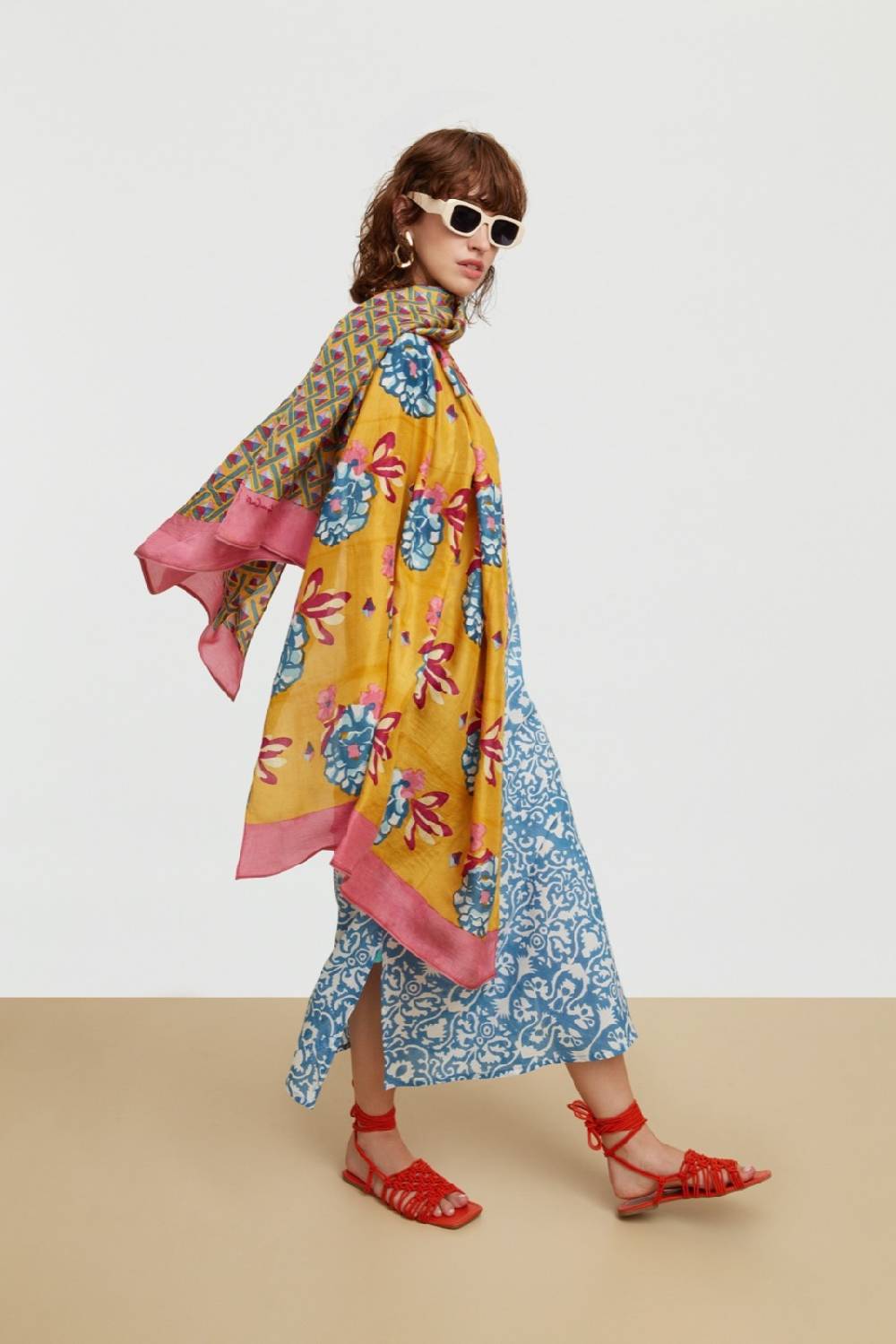 Lisa Corti abito cheack damask design white blue Fino Al -60%