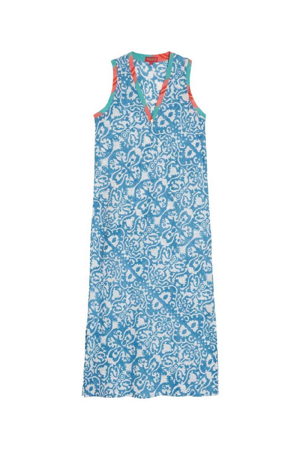 Lisa Corti abito cheack damask design white blue Fino Al -60%