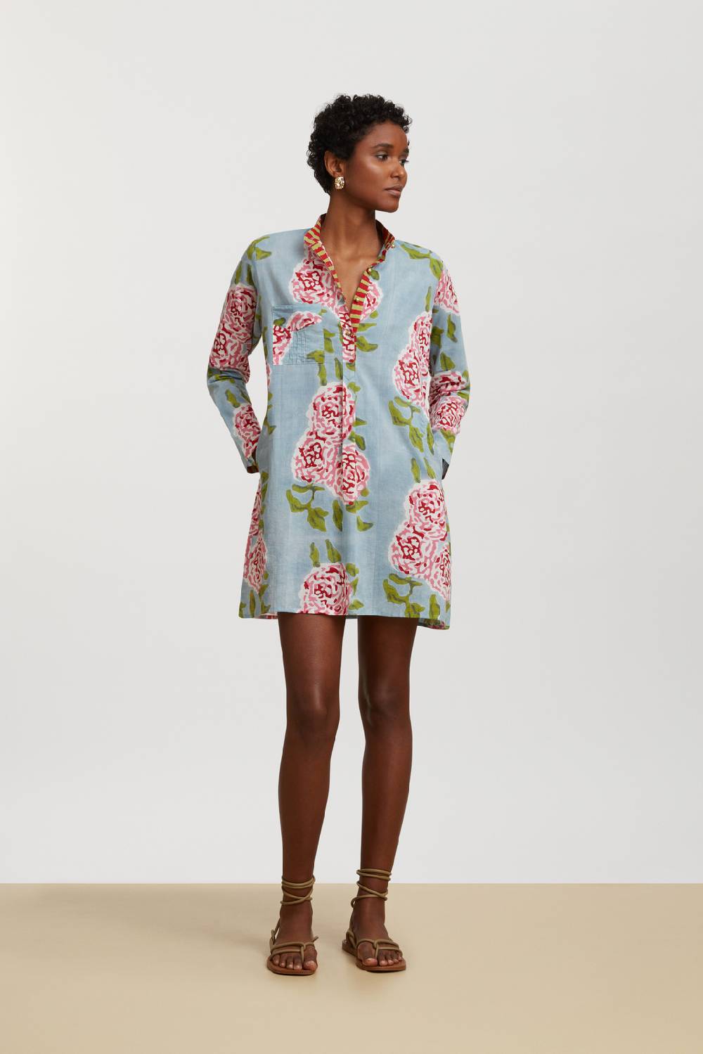 Lisa Corti kurta corta leopard flower sky light blue Affare Del Giorno