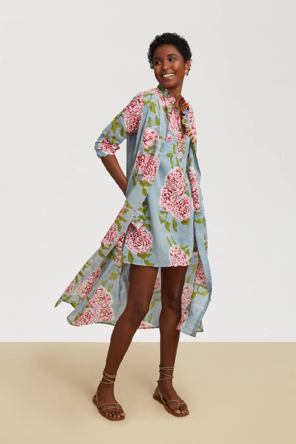 Lisa Corti kurta corta leopard flower sky light blue Affare Del Giorno