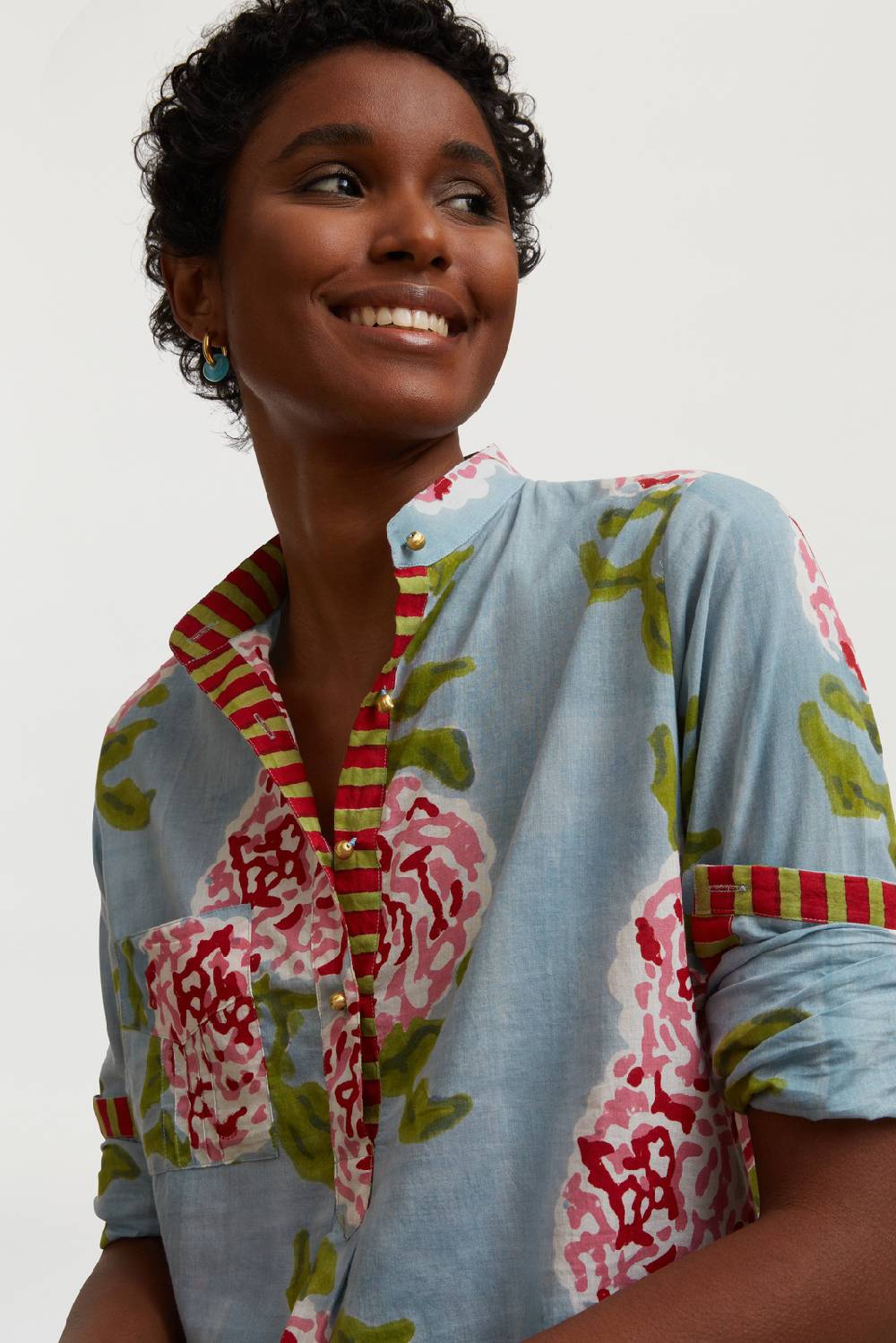 Lisa Corti kurta lunga leopard flower sky light blue Sottocosto