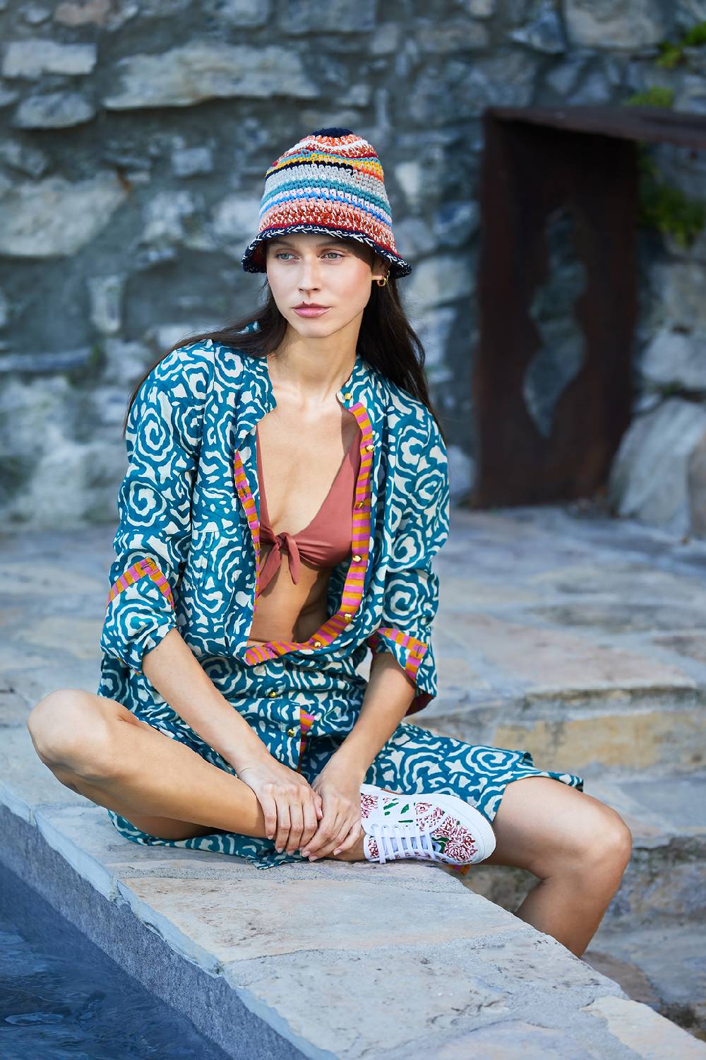 Lisa Corti kurta lunga aperta spiral peacock natural Online