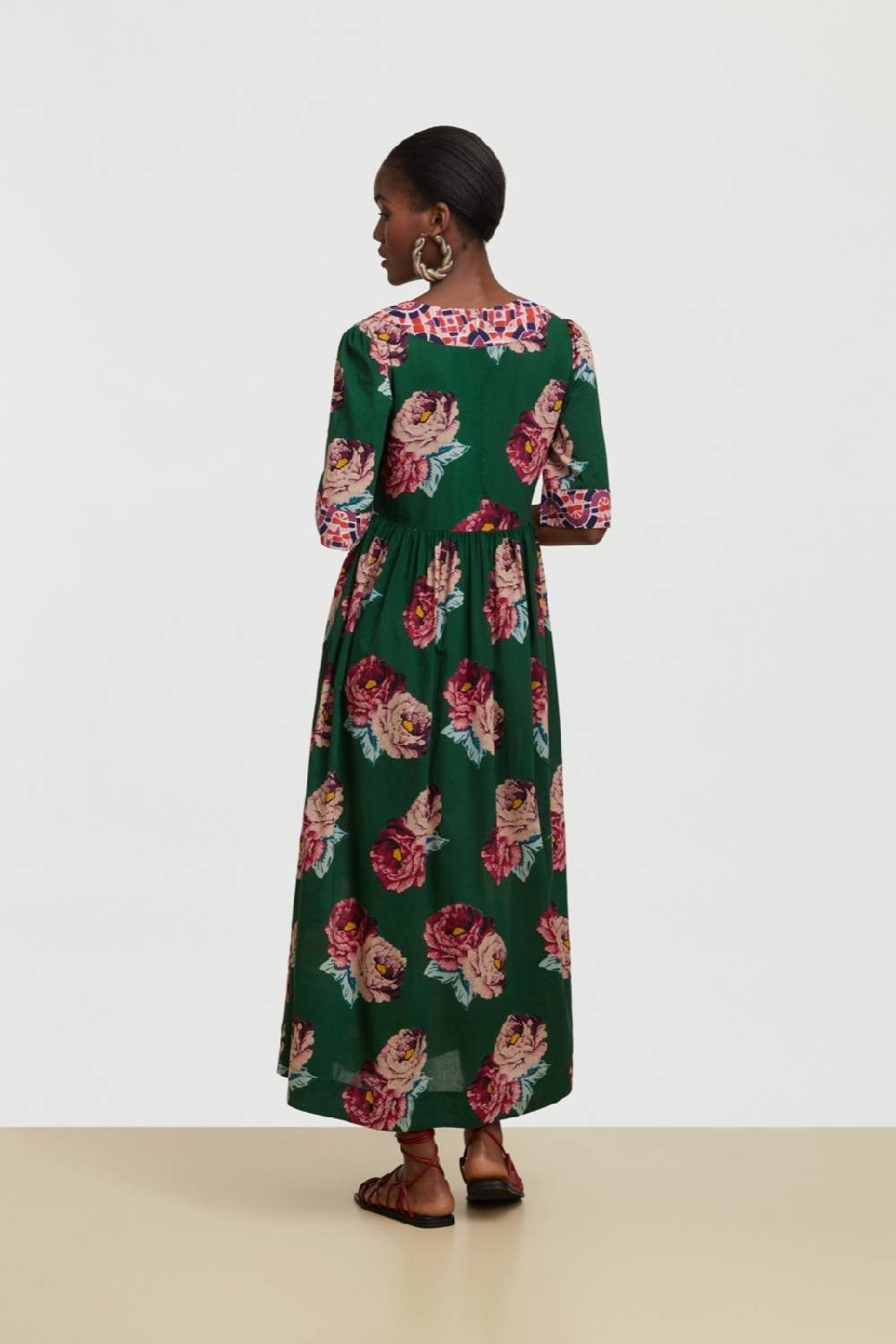 Lisa Corti abito gypsy folk rose green Saldi Di Fabbrica