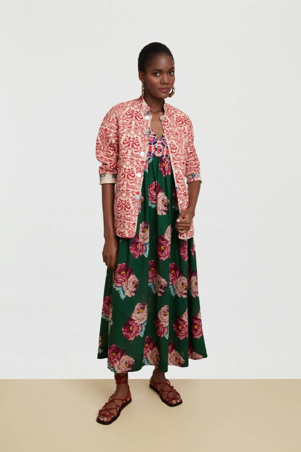 Lisa Corti abito gypsy folk rose green Saldi Di Fabbrica