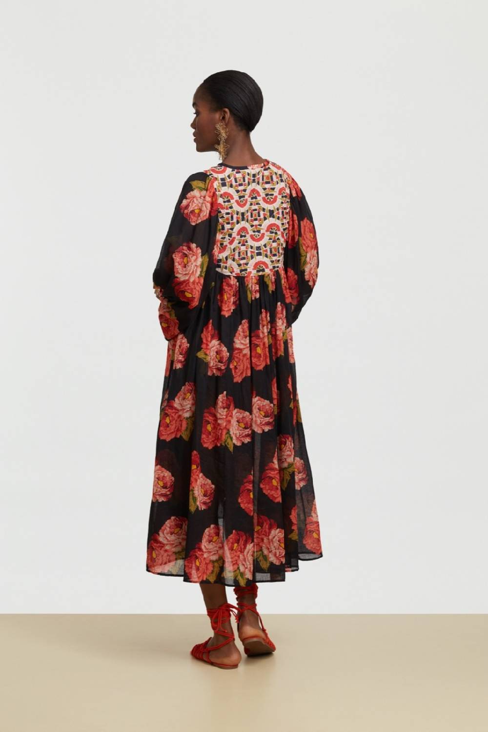Lisa Corti abito ortensia folk rose black Italy