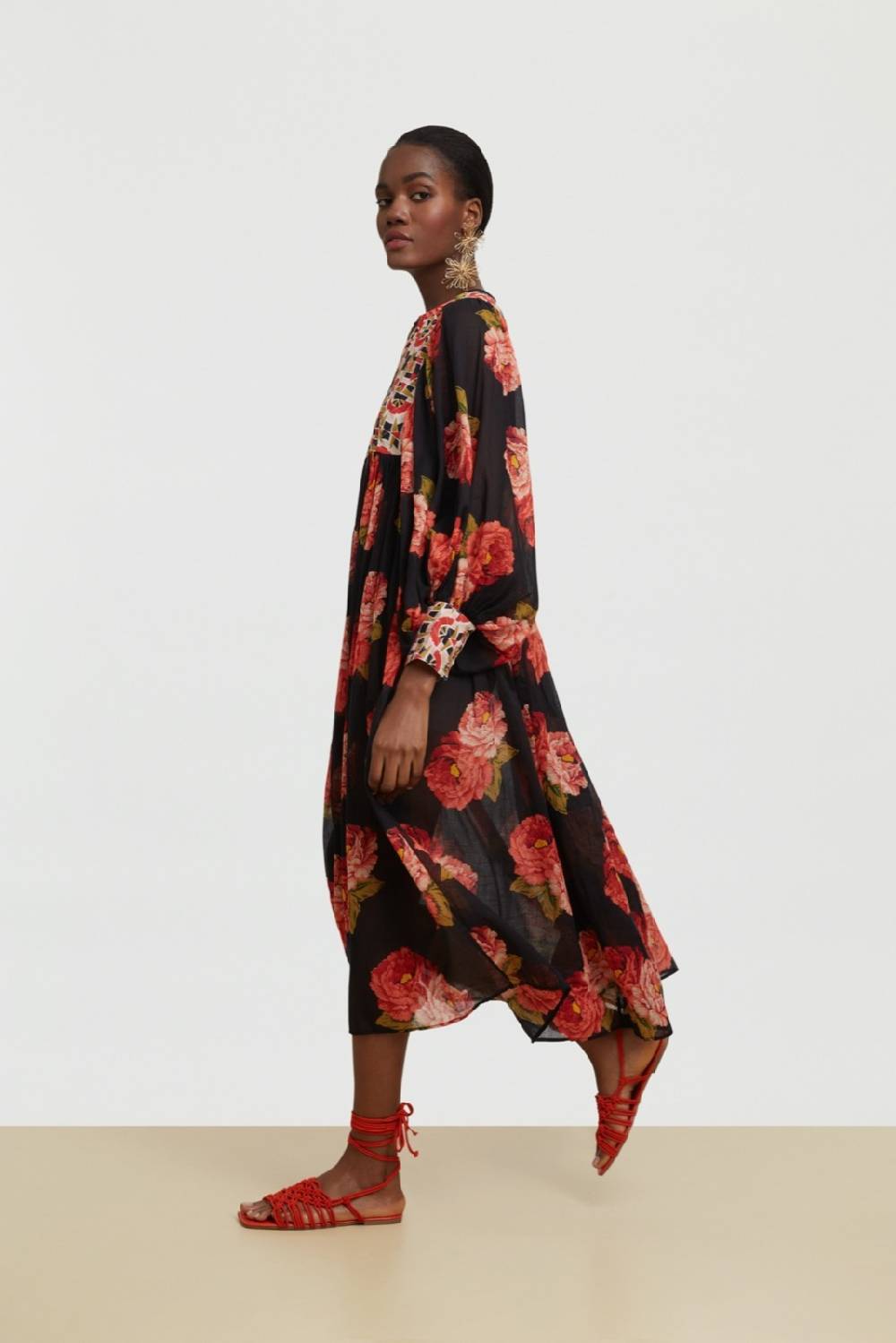 Lisa Corti abito ortensia folk rose black Italy