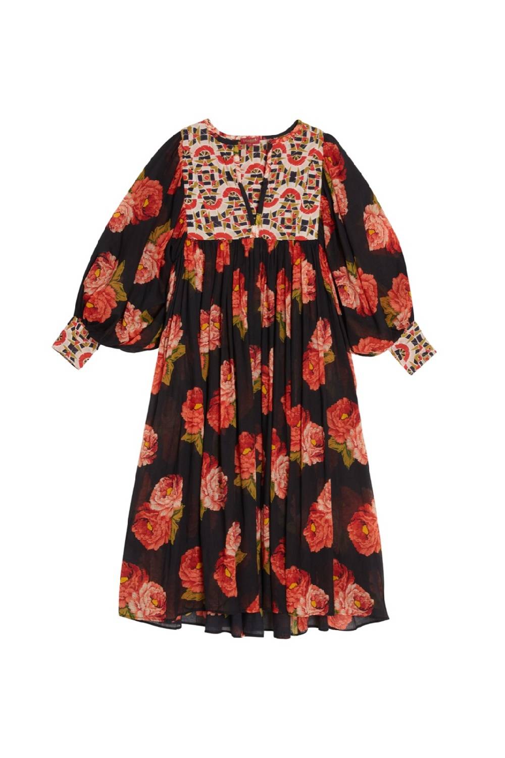 Lisa Corti abito ortensia folk rose black Italy