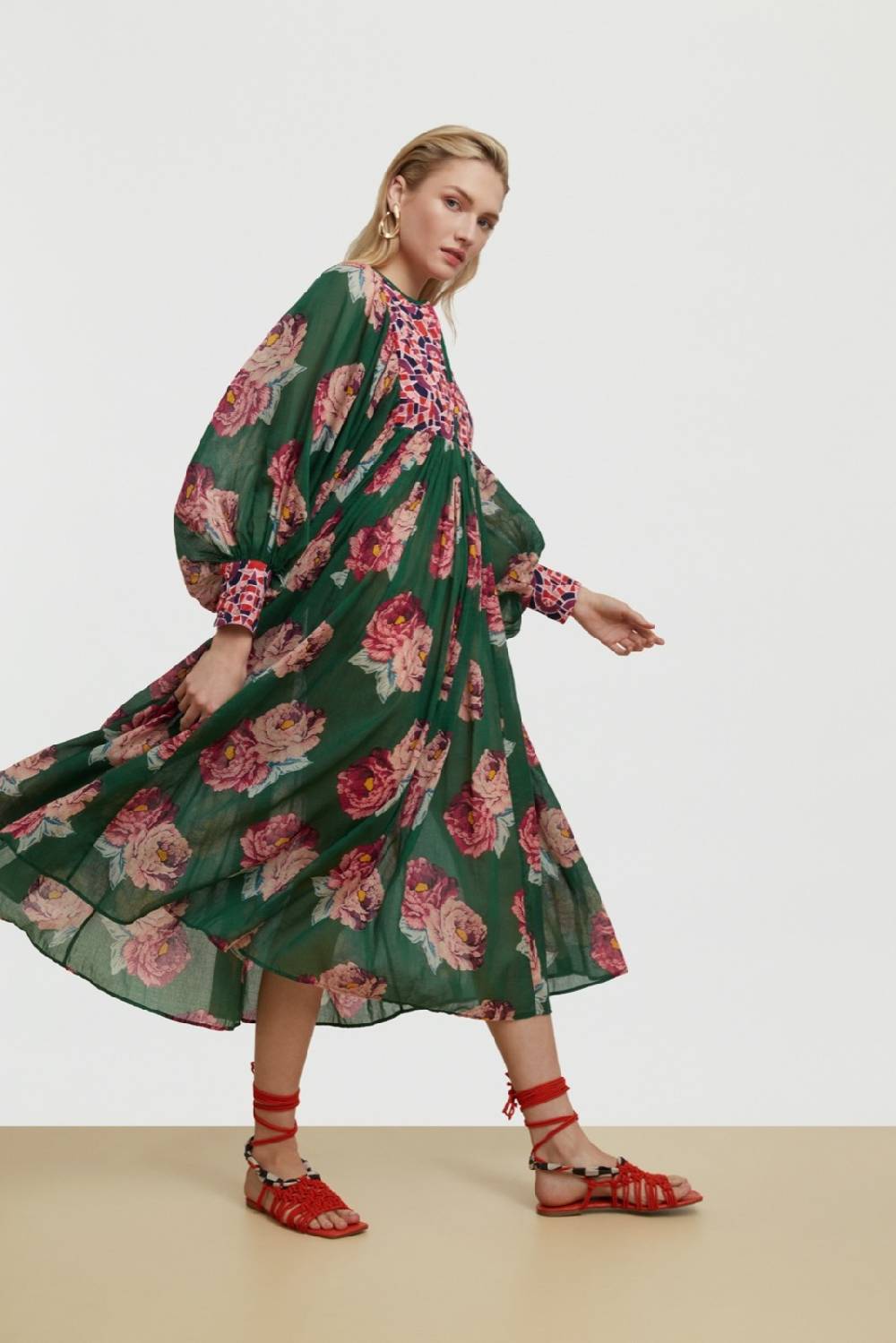 Lisa Corti abito ortensia folk rose green Italia