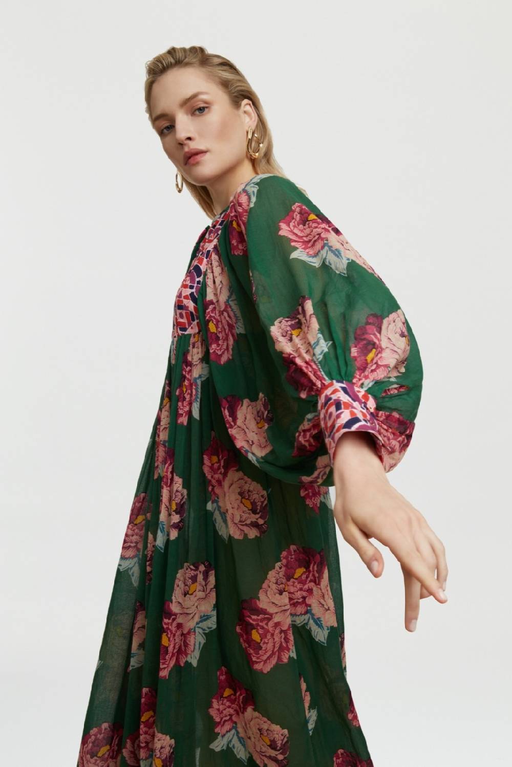 Lisa Corti abito ortensia folk rose green Italia