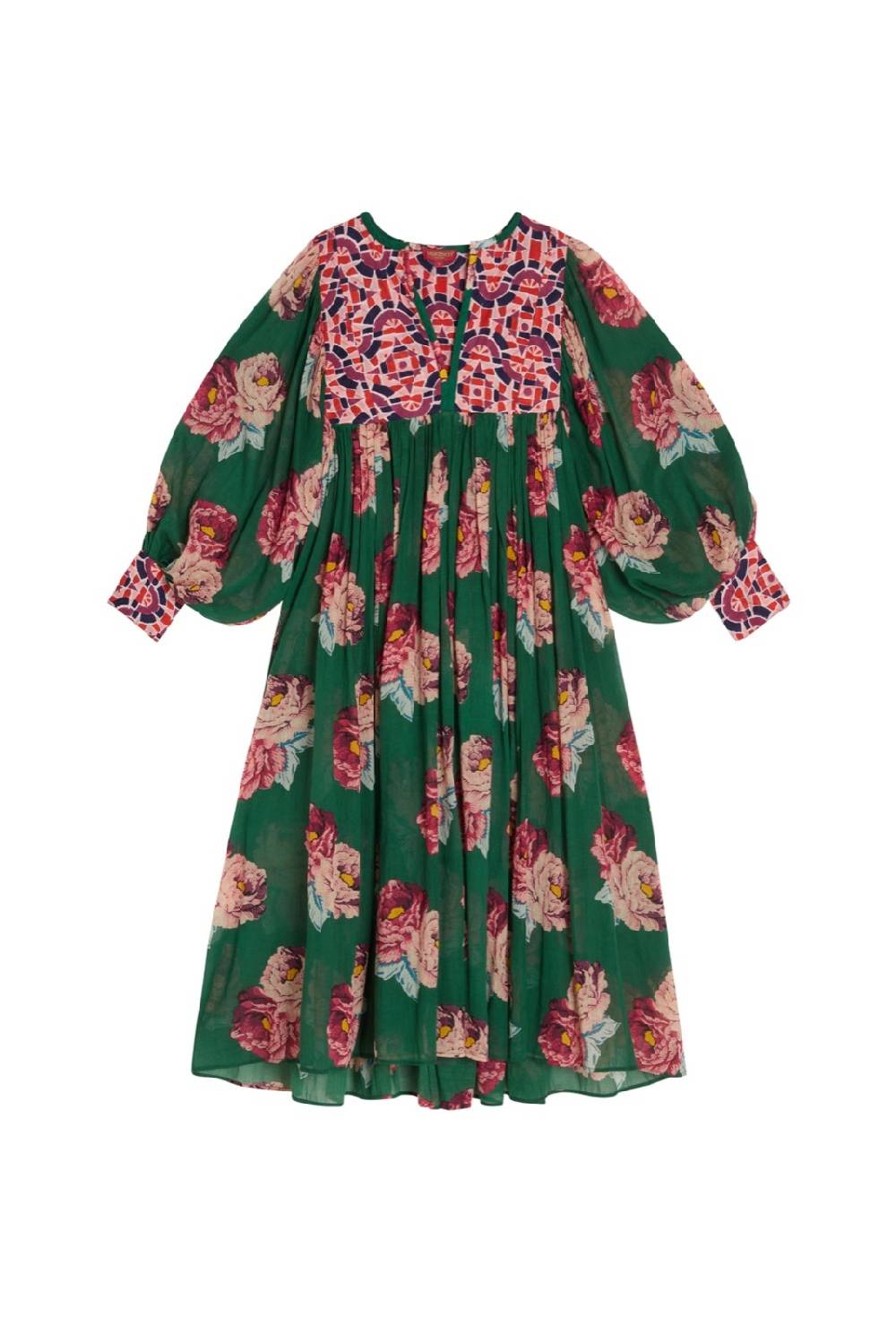 Lisa Corti abito ortensia folk rose green Italia