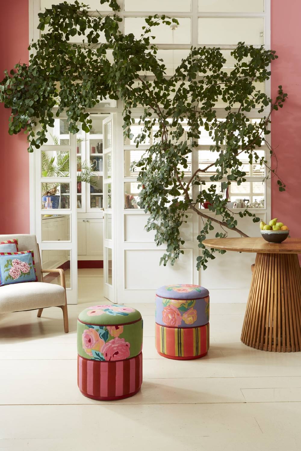 Lisa Corti pouf nizam acid green stripes old pink rust Negozi Online