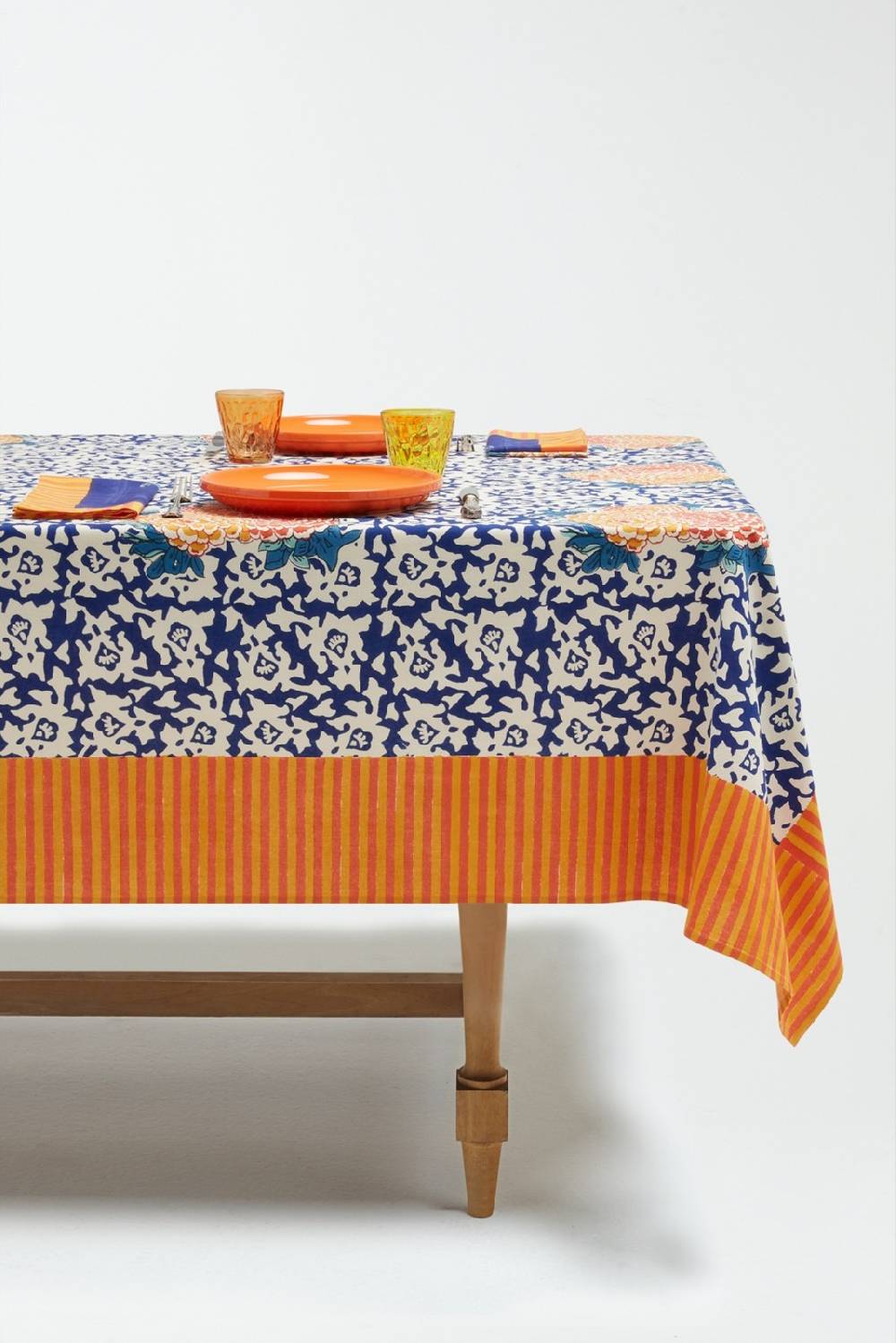 Lisa Corti telo cotone 180x270cm arabesque corolla blue natural Saldi